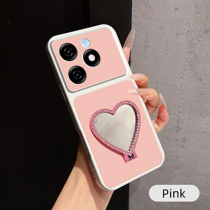 Lambskin Series Skin Feel Shockproof Phone Case with Heart Mirror Holder, For Tecno Spark 50 4G, For Tecno Camon 50 Ultra 5G, For Tecno Camon 50 4G, For Tecno Spark Go 3, For Tecno Spark Slim, For Tecno Spark 40C, For Tecno Spark 40 Pro+ 4G            ...