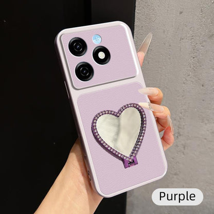 Lambskin Series Skin Feel Shockproof Phone Case with Heart Mirror Holder, For Tecno Spark 50 4G, For Tecno Camon 50 Ultra 5G, For Tecno Camon 50 4G, For Tecno Spark Go 3, For Tecno Spark Slim, For Tecno Spark 40C, For Tecno Spark 40 Pro+ 4G            ...