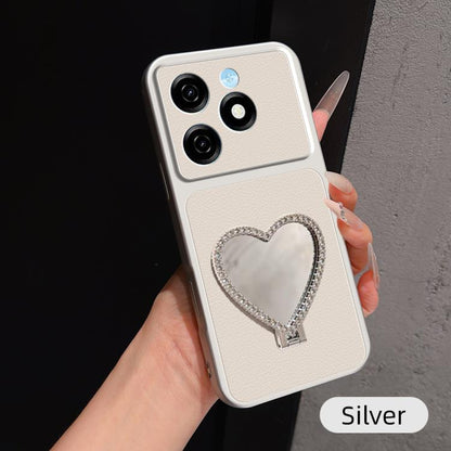 Lambskin Series Skin Feel Shockproof Phone Case with Heart Mirror Holder, For Tecno Spark 50 4G, For Tecno Camon 50 Ultra 5G, For Tecno Camon 50 4G, For Tecno Spark Go 3, For Tecno Spark Slim, For Tecno Spark 40C, For Tecno Spark 40 Pro+ 4G            ...