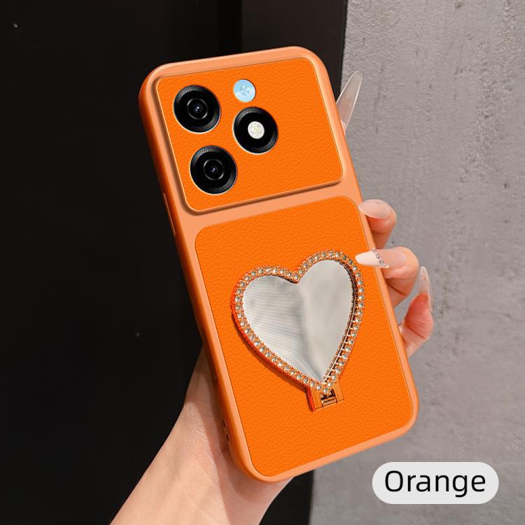 Lambskin Series Skin Feel Shockproof Phone Case with Heart Mirror Holder, For Tecno Spark 50 4G, For Tecno Camon 50 Ultra 5G, For Tecno Camon 50 4G, For Tecno Spark Go 3, For Tecno Spark Slim, For Tecno Spark 40C, For Tecno Spark 40 Pro+ 4G            ...