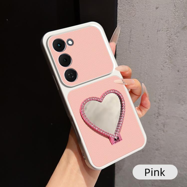Lambskin Series Skin Feel Shockproof Phone Case with Heart Mirror Holder, For Tecno Spark 50 4G, For Tecno Camon 50 Ultra 5G, For Tecno Camon 50 4G, For Tecno Spark Go 3, For Tecno Spark Slim, For Tecno Spark 40C, For Tecno Spark 40 Pro+ 4G            ...