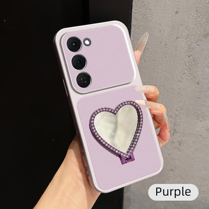 Lambskin Series Skin Feel Shockproof Phone Case with Heart Mirror Holder, For Tecno Spark 50 4G, For Tecno Camon 50 Ultra 5G, For Tecno Camon 50 4G, For Tecno Spark Go 3, For Tecno Spark Slim, For Tecno Spark 40C, For Tecno Spark 40 Pro+ 4G            ...