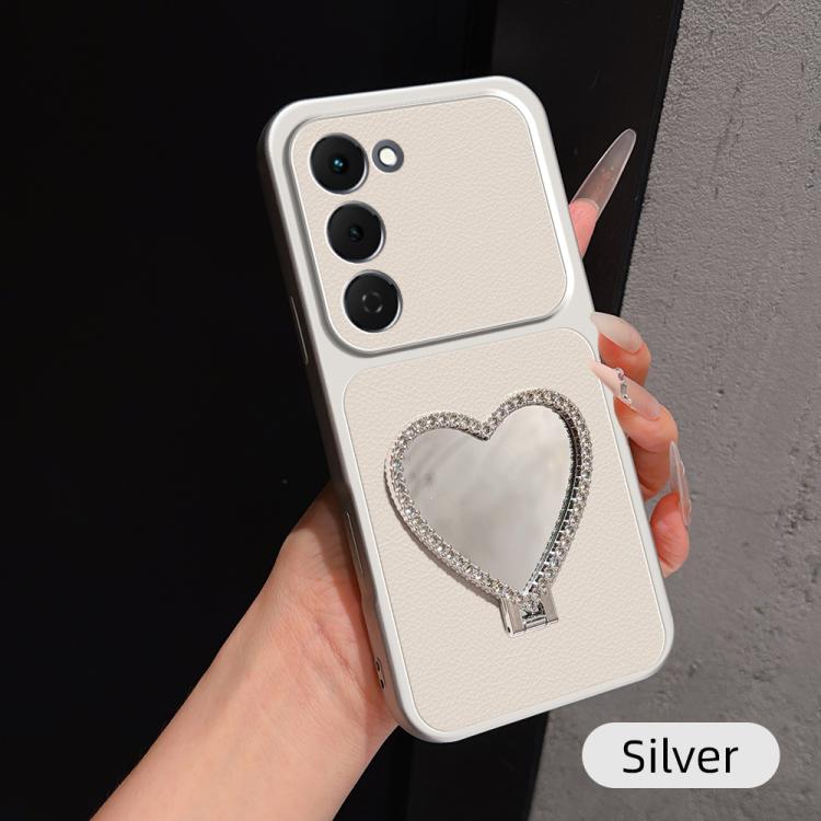 Lambskin Series Skin Feel Shockproof Phone Case with Heart Mirror Holder, For Tecno Spark 50 4G, For Tecno Camon 50 Ultra 5G, For Tecno Camon 50 4G, For Tecno Spark Go 3, For Tecno Spark Slim, For Tecno Spark 40C, For Tecno Spark 40 Pro+ 4G            ...