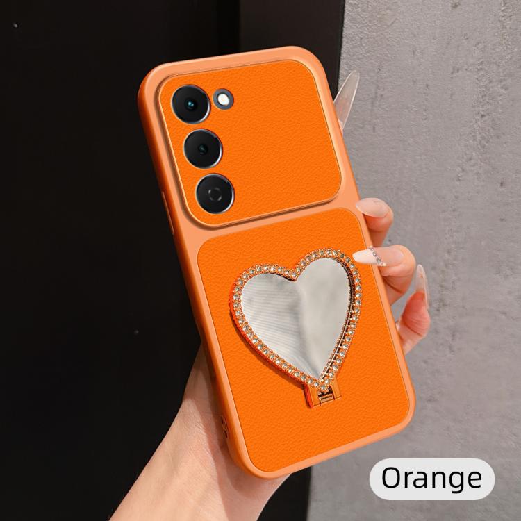 Lambskin Series Skin Feel Shockproof Phone Case with Heart Mirror Holder, For Tecno Spark 50 4G, For Tecno Camon 50 Ultra 5G, For Tecno Camon 50 4G, For Tecno Spark Go 3, For Tecno Spark Slim, For Tecno Spark 40C, For Tecno Spark 40 Pro+ 4G            ...