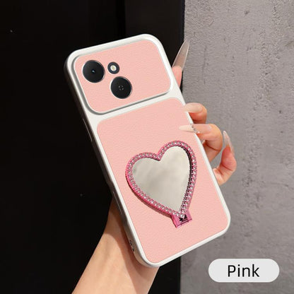Lambskin Series Skin Feel Shockproof Phone Case with Heart Mirror Holder, For Tecno Spark 50 4G, For Tecno Camon 50 Ultra 5G, For Tecno Camon 50 4G, For Tecno Spark Go 3, For Tecno Spark Slim, For Tecno Spark 40C, For Tecno Spark 40 Pro+ 4G            ...