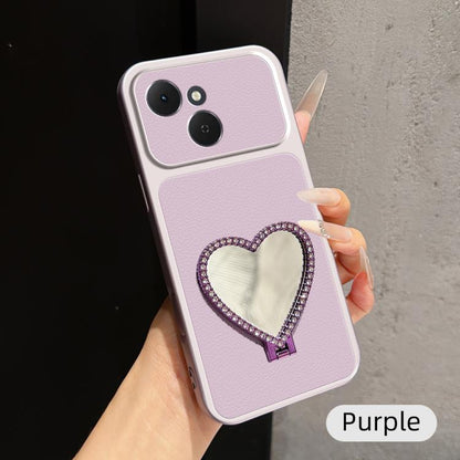 Lambskin Series Skin Feel Shockproof Phone Case with Heart Mirror Holder, For Tecno Spark 50 4G, For Tecno Camon 50 Ultra 5G, For Tecno Camon 50 4G, For Tecno Spark Go 3, For Tecno Spark Slim, For Tecno Spark 40C, For Tecno Spark 40 Pro+ 4G            ...