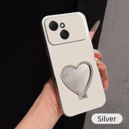 Lambskin Series Skin Feel Shockproof Phone Case with Heart Mirror Holder, For Tecno Spark 50 4G, For Tecno Camon 50 Ultra 5G, For Tecno Camon 50 4G, For Tecno Spark Go 3, For Tecno Spark Slim, For Tecno Spark 40C, For Tecno Spark 40 Pro+ 4G            ...