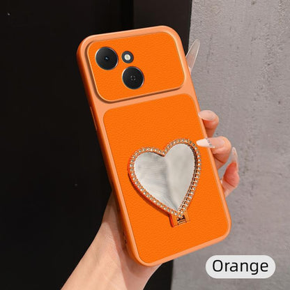 Lambskin Series Skin Feel Shockproof Phone Case with Heart Mirror Holder, For Tecno Spark 50 4G, For Tecno Camon 50 Ultra 5G, For Tecno Camon 50 4G, For Tecno Spark Go 3, For Tecno Spark Slim, For Tecno Spark 40C, For Tecno Spark 40 Pro+ 4G            ...