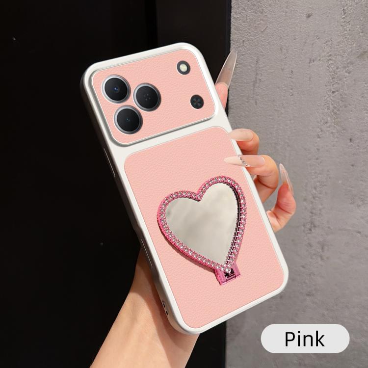 Lambskin Series Skin Feel Shockproof Phone Case with Heart Mirror Holder, For Tecno Spark 50 4G, For Tecno Camon 50 Ultra 5G, For Tecno Camon 50 4G, For Tecno Spark Go 3, For Tecno Spark Slim, For Tecno Spark 40C, For Tecno Spark 40 Pro+ 4G            ...
