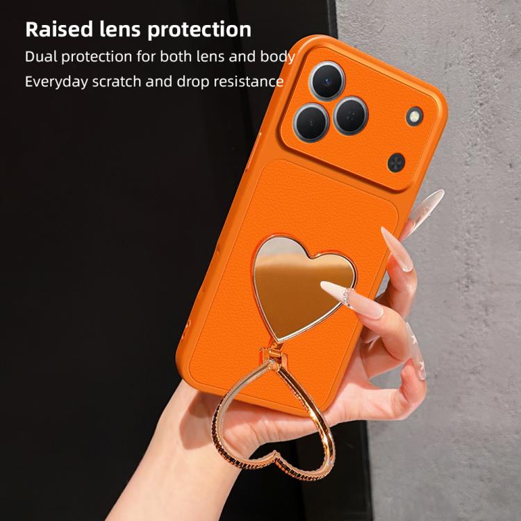 Lambskin Series Skin Feel Shockproof Phone Case with Heart Mirror Holder, For Tecno Spark 50 4G, For Tecno Camon 50 Ultra 5G, For Tecno Camon 50 4G, For Tecno Spark Go 3, For Tecno Spark Slim, For Tecno Spark 40C, For Tecno Spark 40 Pro+ 4G            ...