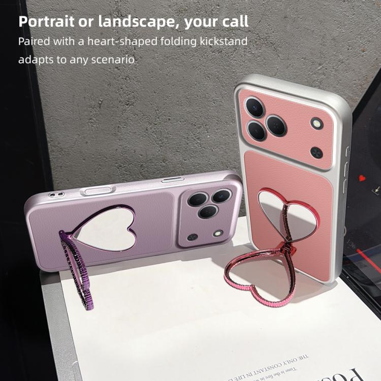Lambskin Series Skin Feel Shockproof Phone Case with Heart Mirror Holder, For Tecno Spark 50 4G, For Tecno Camon 50 Ultra 5G, For Tecno Camon 50 4G, For Tecno Spark Go 3, For Tecno Spark Slim, For Tecno Spark 40C, For Tecno Spark 40 Pro+ 4G            ...