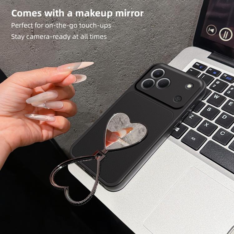Lambskin Series Skin Feel Shockproof Phone Case with Heart Mirror Holder, For Tecno Spark 50 4G, For Tecno Camon 50 Ultra 5G, For Tecno Camon 50 4G, For Tecno Spark Go 3, For Tecno Spark Slim, For Tecno Spark 40C, For Tecno Spark 40 Pro+ 4G            ...