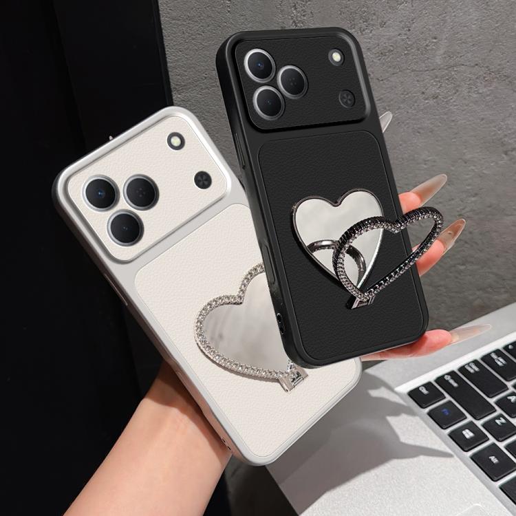 Lambskin Series Skin Feel Shockproof Phone Case with Heart Mirror Holder, For Tecno Spark 50 4G, For Tecno Camon 50 Ultra 5G, For Tecno Camon 50 4G, For Tecno Spark Go 3, For Tecno Spark Slim, For Tecno Spark 40C, For Tecno Spark 40 Pro+ 4G            ...