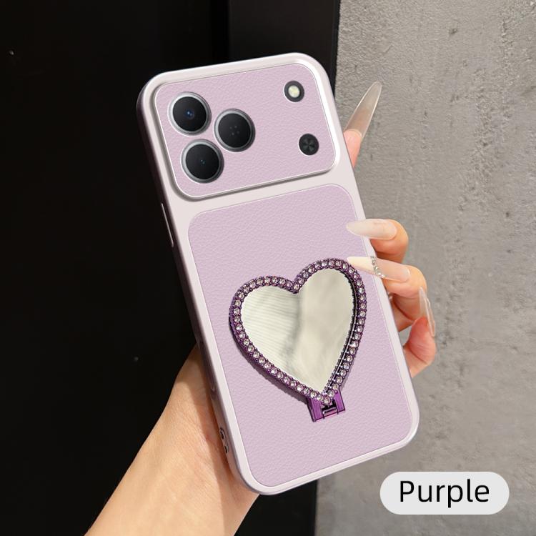 Lambskin Series Skin Feel Shockproof Phone Case with Heart Mirror Holder, For Tecno Spark 50 4G, For Tecno Camon 50 Ultra 5G, For Tecno Camon 50 4G, For Tecno Spark Go 3, For Tecno Spark Slim, For Tecno Spark 40C, For Tecno Spark 40 Pro+ 4G            ...