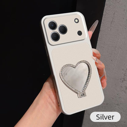 Lambskin Series Skin Feel Shockproof Phone Case with Heart Mirror Holder, For Tecno Spark 50 4G, For Tecno Camon 50 Ultra 5G, For Tecno Camon 50 4G, For Tecno Spark Go 3, For Tecno Spark Slim, For Tecno Spark 40C, For Tecno Spark 40 Pro+ 4G            ...
