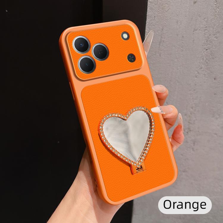 Lambskin Series Skin Feel Shockproof Phone Case with Heart Mirror Holder, For Tecno Spark 50 4G, For Tecno Camon 50 Ultra 5G, For Tecno Camon 50 4G, For Tecno Spark Go 3, For Tecno Spark Slim, For Tecno Spark 40C, For Tecno Spark 40 Pro+ 4G            ...