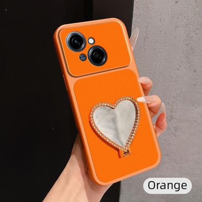 Lambskin Series Skin Feel Shockproof Phone Case with Heart Mirror Holder, For Tecno Spark 50 4G, For Tecno Camon 50 Ultra 5G, For Tecno Camon 50 4G, For Tecno Spark Go 3, For Tecno Spark Slim, For Tecno Spark 40C, For Tecno Spark 40 Pro+ 4G            ...