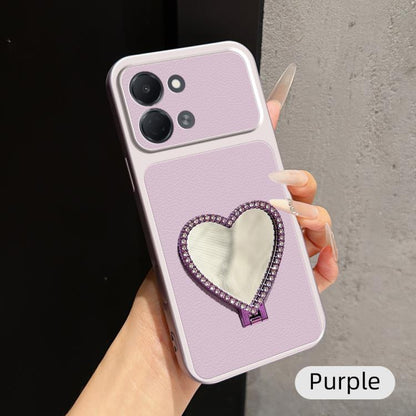 Lambskin Series Skin Feel Shockproof Phone Case with Heart Mirror Holder, For Tecno Spark 50 4G, For Tecno Camon 50 Ultra 5G, For Tecno Camon 50 4G, For Tecno Spark Go 3, For Tecno Spark Slim, For Tecno Spark 40C, For Tecno Spark 40 Pro+ 4G            ...
