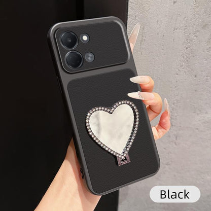 Lambskin Series Skin Feel Shockproof Phone Case with Heart Mirror Holder, For Tecno Spark 50 4G, For Tecno Camon 50 Ultra 5G, For Tecno Camon 50 4G, For Tecno Spark Go 3, For Tecno Spark Slim, For Tecno Spark 40C, For Tecno Spark 40 Pro+ 4G            ...