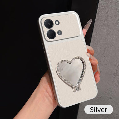 Lambskin Series Skin Feel Shockproof Phone Case with Heart Mirror Holder, For Tecno Spark 50 4G, For Tecno Camon 50 Ultra 5G, For Tecno Camon 50 4G, For Tecno Spark Go 3, For Tecno Spark Slim, For Tecno Spark 40C, For Tecno Spark 40 Pro+ 4G            ...