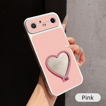 Lambskin Series Skin Feel Shockproof Phone Case with Heart Mirror Holder, For Tecno Spark 50 4G, For Tecno Camon 50 Ultra 5G, For Tecno Camon 50 4G, For Tecno Spark Go 3, For Tecno Spark Slim, For Tecno Spark 40C, For Tecno Spark 40 Pro+ 4G            ...