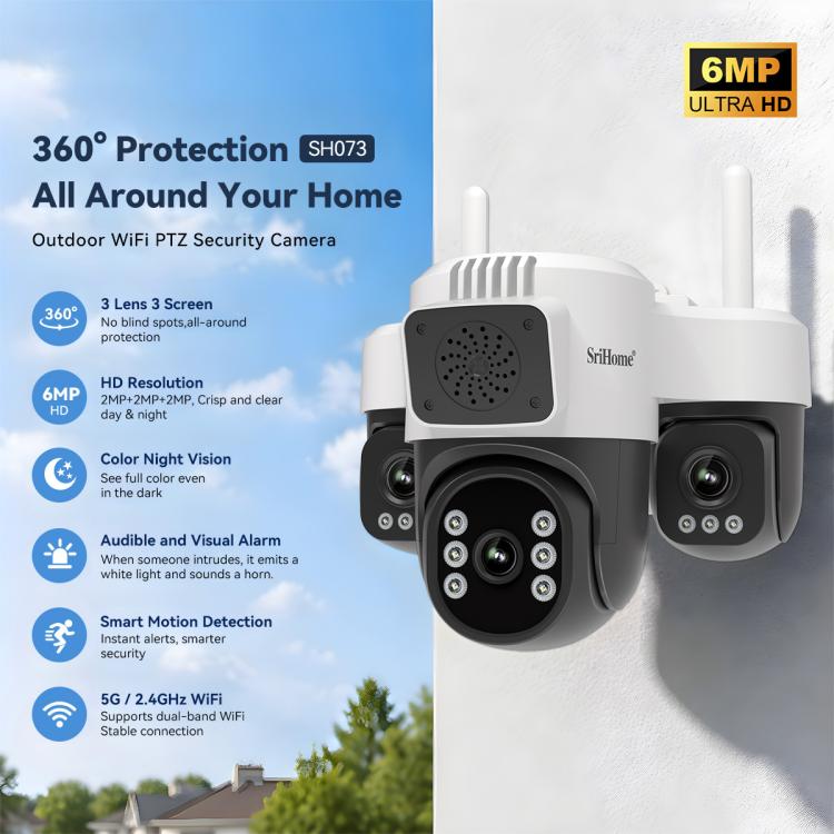 Srihome SH073 6MP Triple Lens Panoramic Surveillance HD Camera, EU Plug, US Plug, UK Plug, AU Plug
