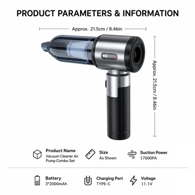 SUITU ZHST-6907D 2 in 1 Smart Brushless Handheld Car Vacuum Cleaner & Tire Inflator, ZHST-6907D