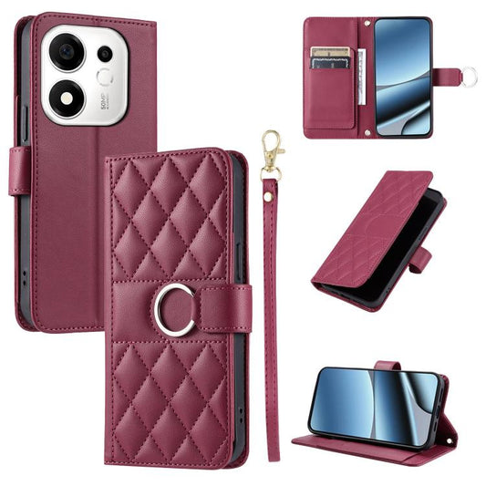 Ring Buckle Rhombic Leather Phone Case, For Honor 600 Smart 5G, For Honor 600 Lite Global / 500 Smart 5G, For Honor 600 / 600 Pro Global, For Honor X5c 4G / X5c Plus / Play 10A, For Honor Magic8 Lite / X9d / X70 5G, For Honor Magic8 Pro, For Honor Magi...
