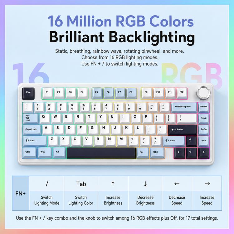 AULA F75 80 Keys Wired/2.4G/Bluetooth Tri-mode Custom Mechanical Keyboard