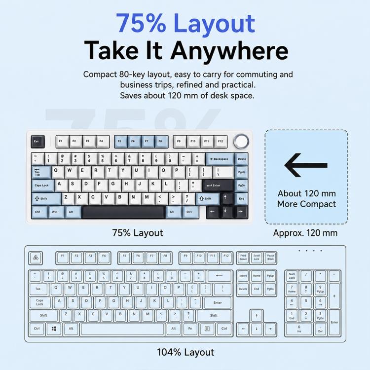 AULA F75 80 Keys Wired/2.4G/Bluetooth Tri-mode Custom Mechanical Keyboard