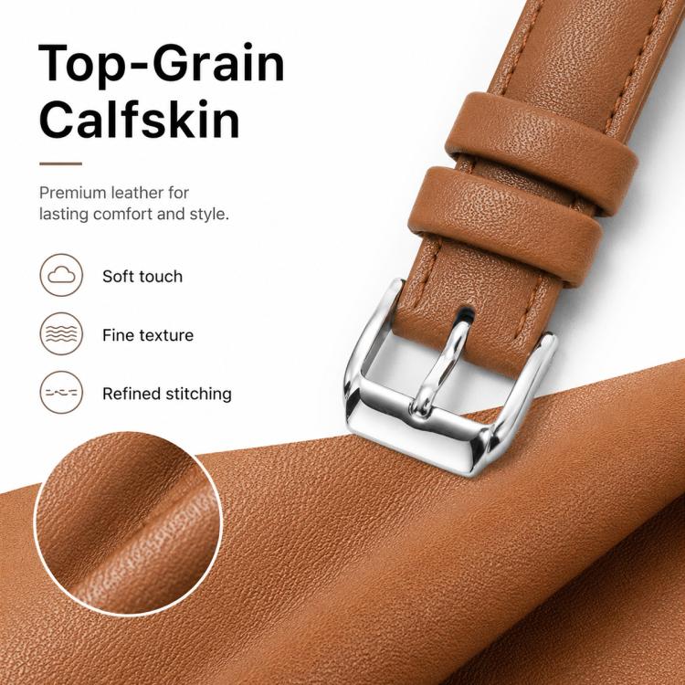 xDfind Universal Straight Lug Ends Slim Waist Vegan Leather Watch Band, 22mm