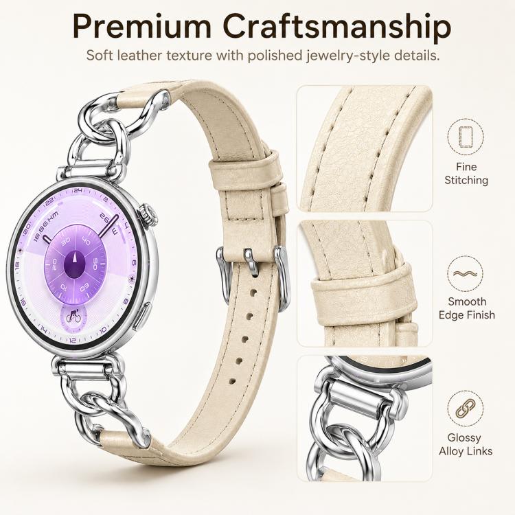 xDfind Universal Straight Lug Ends Metal Chain Vegan Leather Watch Band, 18mm, 20mm, 22mm