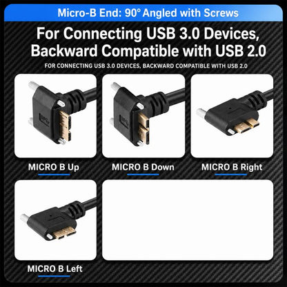 USB 3.0 Female to Micro-B Data Cable, Length: 0.2m, Upward Bend, Downbend, Right Bend, Left Turn