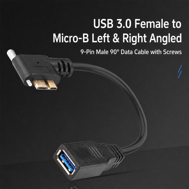 USB 3.0 Female to Micro-B Data Cable, Length: 0.2m, Upward Bend, Downbend, Right Bend, Left Turn