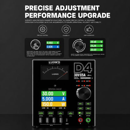 LUOWEI D4 30V/5A Four-Channel Storage High-Frequency Output Curved Color Screen DC Ammeter