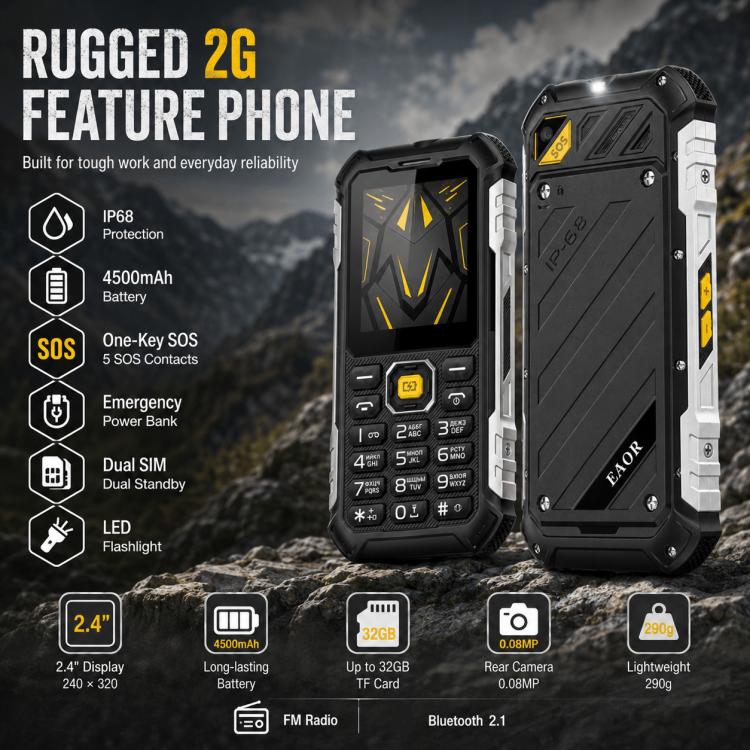 HP220 IP68 Rugged Feature Phone 2.4-inch MTK6261D Processor Supports Dual SIM 2G, 2G