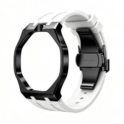 Metal Case Integrated Butterfly Clasp Silicone Watch Band, For Swatch Royal Pop