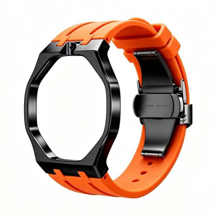 Metal Case Integrated Butterfly Clasp Silicone Watch Band, For Swatch Royal Pop