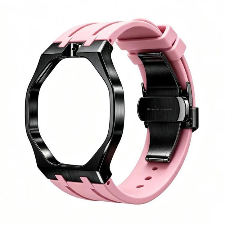 Metal Case Integrated Butterfly Clasp Silicone Watch Band, For Swatch Royal Pop
