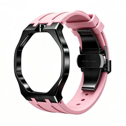 Metal Case Integrated Butterfly Clasp Silicone Watch Band, For Swatch Royal Pop