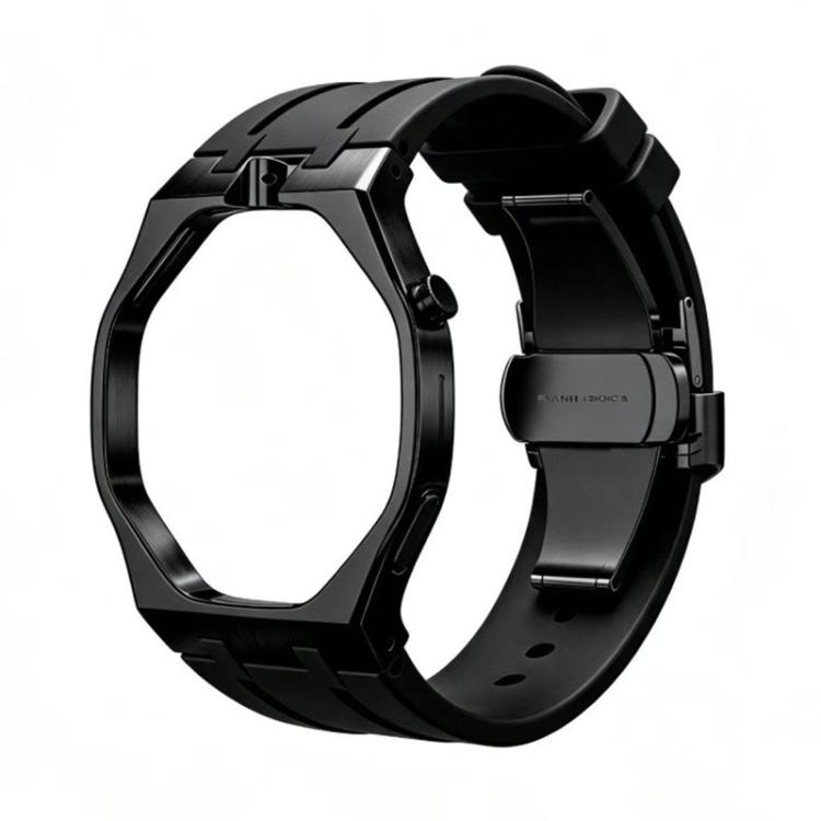 Metal Case Integrated Butterfly Clasp Silicone Watch Band, For Swatch Royal Pop