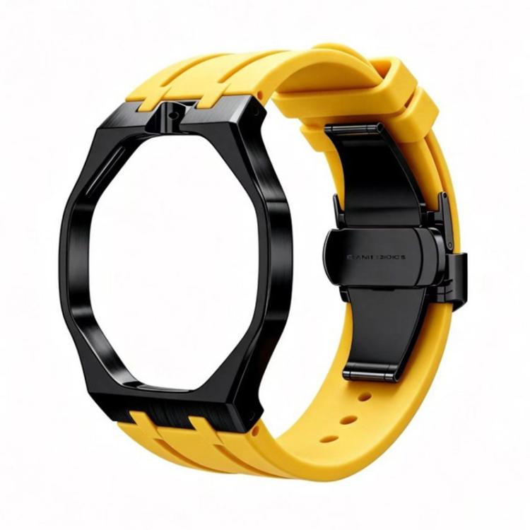 Metal Case Integrated Butterfly Clasp Silicone Watch Band, For Swatch Royal Pop