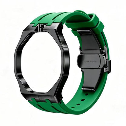 Metal Case Integrated Butterfly Clasp Silicone Watch Band, For Swatch Royal Pop