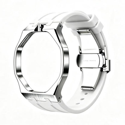 Metal Case Integrated Butterfly Clasp Silicone Watch Band, For Swatch Royal Pop