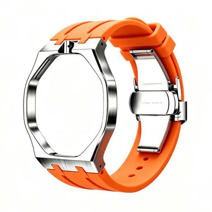 Metal Case Integrated Butterfly Clasp Silicone Watch Band, For Swatch Royal Pop