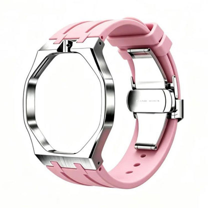 Metal Case Integrated Butterfly Clasp Silicone Watch Band, For Swatch Royal Pop