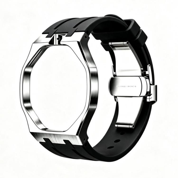 Metal Case Integrated Butterfly Clasp Silicone Watch Band, For Swatch Royal Pop