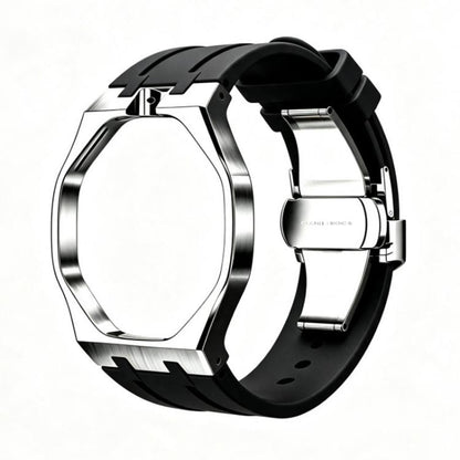 Metal Case Integrated Butterfly Clasp Silicone Watch Band, For Swatch Royal Pop