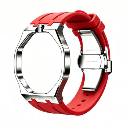 Metal Case Integrated Butterfly Clasp Silicone Watch Band, For Swatch Royal Pop