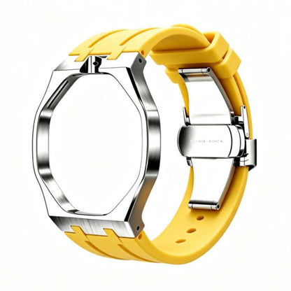 Metal Case Integrated Butterfly Clasp Silicone Watch Band, For Swatch Royal Pop